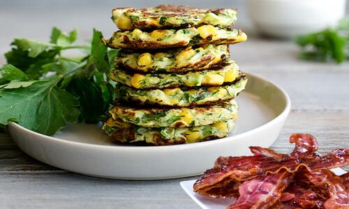 Cornmeal Pancakes with Crispy Bacon