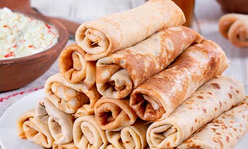 Savory pancakes with cooking cream and crab sticks